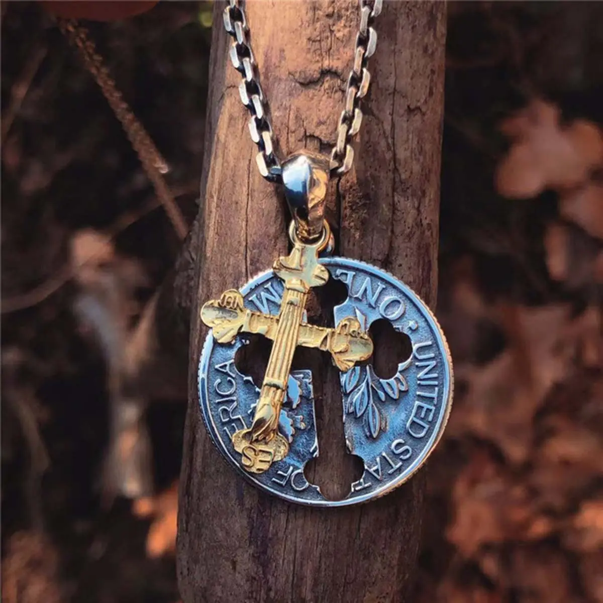 Retro Cross Necklace Men's Trendy Hollow Wandering Coin Personalized Hip-Hop Pendant Men's Jewelry
