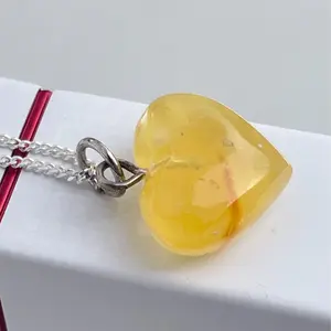 Yellow amber heart  pendant necklace for her