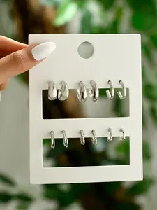 6 Pairs Simple Geometric Design Hoop Earrings, 2024 New Fashion Minimalist Ear Piercing Jewelry for Party, Daily Clothing Decor for Girl and Women, Elegant Minimalist Earrings