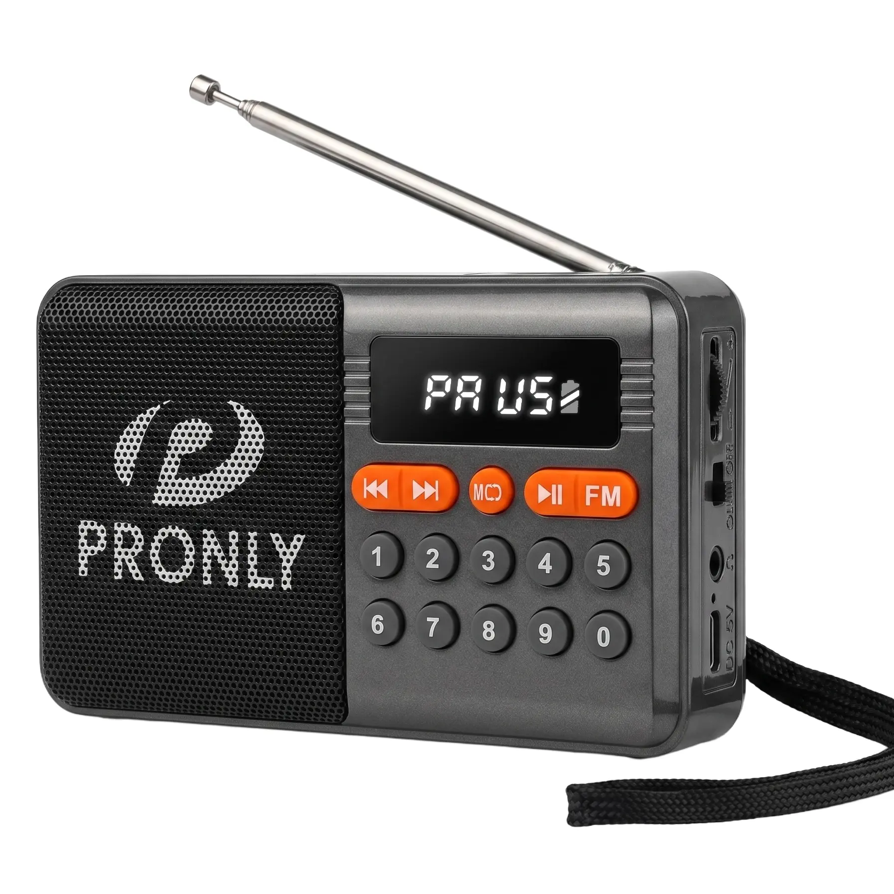 Pronly FM Radio, Digital FM Radio with Bluetooth, USB-C Rechargeable Small Portable Radio, TF Card/U Disk Playback, LED Display, PR-808BT for Home Bedroom Kitchen