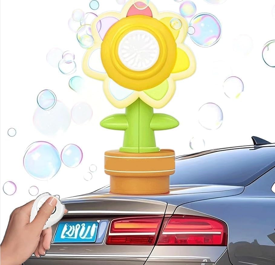 Sunflower Bubble Machine, roof Remote Control Bubble Machine, can Shake with Light, Suitable for Cars, Electric Cars, Bicycles