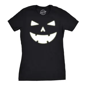 Womens Happy Tooth Glow in The Dark Pumpkin T Shirt Face Halloween Tee for Ladies Funny Womens T Shirts Cute Vintage Fashion Casual Ladies T-Shirt Gift Halloween Tops for Women Women's Novelty Tees Black -