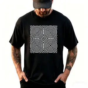 Black White Optical Illusion Abstract Geometric Artsy Cotton Tee