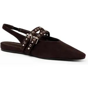 Suede Slingback Flats for Women, Pointed Toe Mule Shoes with Adjustable Buckle, Comfortable Low Heel Dress Flats for Work Office Casual