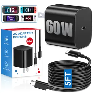 60W USB C Charger for Nintendo Switch 2/Switch, ROG Ally, Steam Deck - PD 3.0 GaN Charger Block with 5FT C-C Cable for Tablets, Laptops, Galaxy, Pixel and More, Switch 2 AC Adapter Support 4K TV Mode