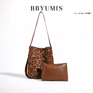BBYUMIS 2025 New Autumn/Winter Leopard Print Bucket Bag for Women — Retro Fashion Soft Suede Large-Capacity Commuter Shoulder & Crossbody Handbag, Versatile Tote Bag with Unique Design, Stylish and Elegant Daily Use