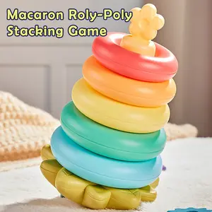 Cute macaron-colored tumbling stacking educational toy, STEM sensory education toy, color recognition game, mechanical bell with pleasant sound design, made of high-quality ABS material, suitable as a birthday gift or party surprise present
