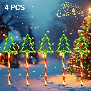4-in-1 Christmas Tree Ground Stake Lights with 8 Flashing Modes, Warm White Light, Outdoor Decorative Lights, Battery-Powered Outdoor/Indoor Step Lights with Push Button Control, Semi-flush Mount For Garden, Lawn, Porch, Patio, Terrace, Yard