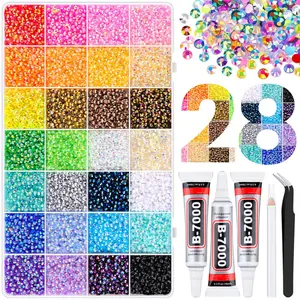 26000Pcs Resin Rhinestones with Tweezers for Crafting, Mixed-Color 3mm Bedazzling Crystal with 3Pcs 10ml B7000 Jewelry Glue for DIY Crafts Clothing Tumblers Shoes Fabric Nail Art