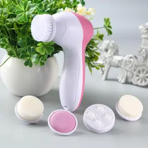 5-in-1 Facial Cleansing Brush, Exfoliating Scrubber, Electric Rotating Cleanser, 5 Replacement Brush Heads, Facial Massager, Pore Cleanser, Portable Cleansing Device