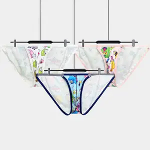 3-Pack Men's Anime Bikini Briefs Sheer Transparent Low-Rise Underwear Cute Character Butt Lifting 60%/35% Nylon/5% Elastane Blend,Comfortable Triangle Cut for Cosplay Conventions Casual Menswear Lingerie Biker Operator body wear men