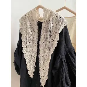 All Cotton Handmade Crochet Triangle Scarf Versatile Spring Summer Solid Color Hollow Out Air Conditioned Room Neck Protector Shawl Dual Use