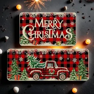 Christmas Kitchen Mats Set of 2 Farmhouse Truck Red Buffalo Plaid Xmas Decorations for Home Bathroom Indoor Checkered Outdoor Rug Boho Floral Rug Boho Washable Rug