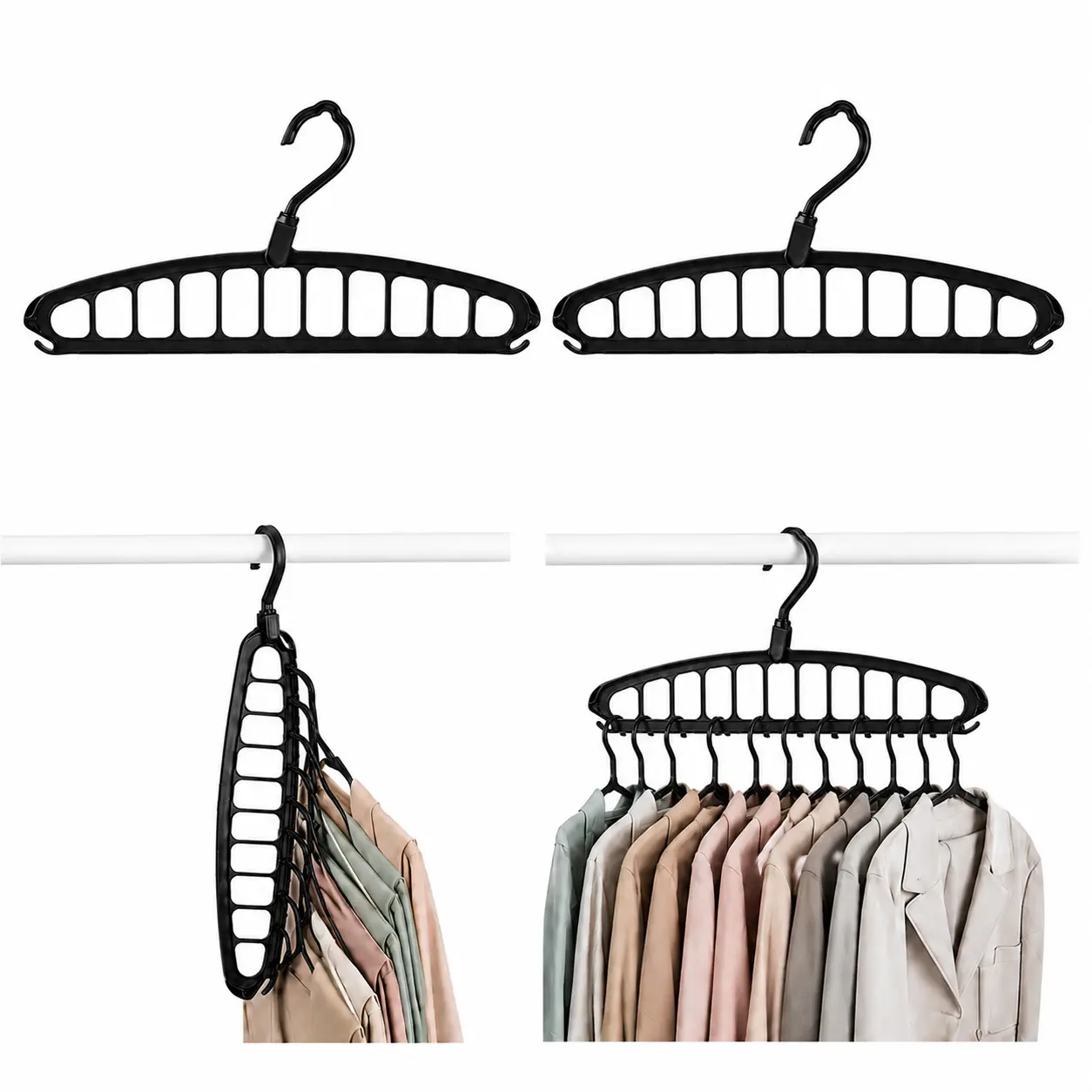 2 PCS Multifunctional Rotating Anti-slip Foldable Magic Rack Clothes Hangers, 11-Hole Space-Saving Clothes Organizer for Dorm Users & Household Use, 11 Holes