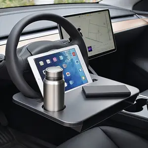 Car Steering Wheel Multi-Function Table, Cup Holder & Storage Slot, Portable Laptop Stand, Anti-Slip Abs Material, Fits Most Cars