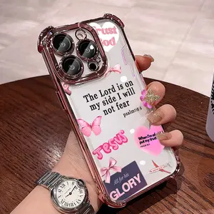 Pink Christian Bible Verse Collage Clear Electroplated Phone Case, “The Lord Is On My Side” Shockproof Cover with Lens Guard Suitable for iPhone 17 Pro Max, 16 Pro, 15 Plus, 14, 13
