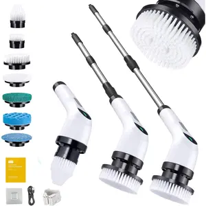 Electric Spin  for Cleaning - Shower  with Long Handle and 7 Replaceable Heads - 2 Speed Cordless Shower Brush for Cleaning with Long  Life, White