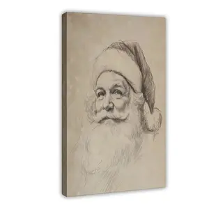 Vintage Santa Claus Christmas Decor Printable Wall Art, Neutral Drawing Santa Poster Decor, Antique Print