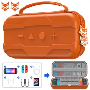 ESYWEN Storage Bag for Switch OLED & Switch2 Consoles with PU Leather, EVA Lining, Mesh Pocket, 20 Card Slots, Double Zipper & Rubber Handle
