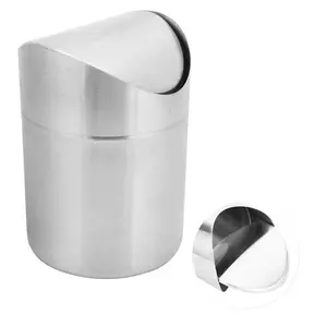 1pc Stainless Steel Desktop Trash Can - Flip-Top Garbage Can for Home and Office - Easy to Clean and Convenient to Use - Stainless Steel Bin