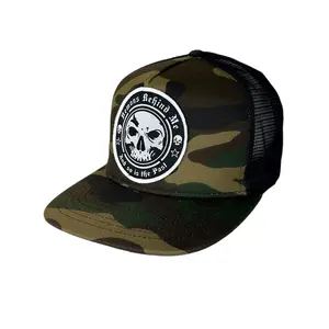 Camo & Black Classic Trucker Circle Skull Patch Hat