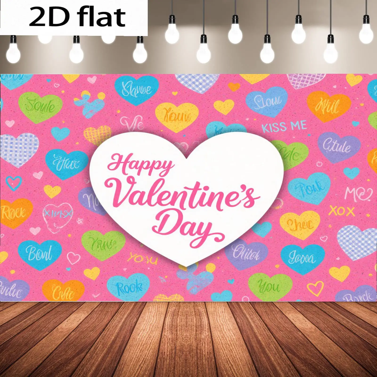 2D flat banner 1pcsHappy Valentine's Day Backdrop Colorful Heart Valentine's Day Photography Background Valentine's Day Party Decorations PuntOutdoor Door Portrait Photography Studio Professional Photographer Video Backdrops