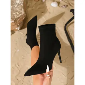 Women's Fashion Sexy Pointed Toe Stiletto High Heels, Elegant Flannelette Ankle Boots, All Season Comfortable Shoes, Dress Boot