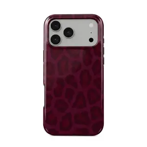 Whimsigoth Plum Leopard Print iPhone 16 Pro Shockproof Case, Glossy Dark Magenta Animal Spotted Cover for Iphone 17 Promax, 16 Promax, 16 Pro
