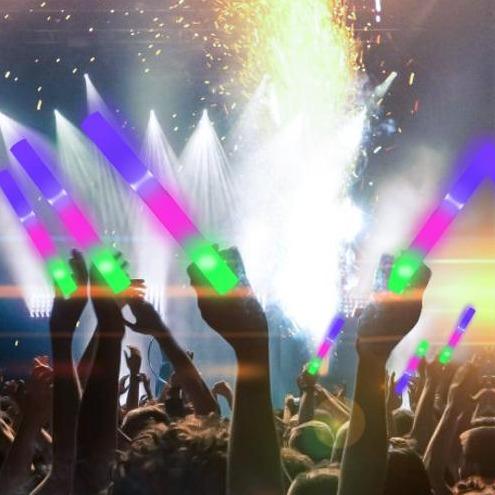 100Pack LED Foam Sticks Multi-Color Glow Sticks with 3 Flash Modes Battery-Powered High-Reflective Polymer for Parties Music Festivals Graduations Halloween Favors New Year Wedding Carnival Camping Party Decoration Gifts for Birthday Anniversary Plastic