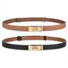 Women's Skinny Leather Belt with Adjustable Gold Turn-Lock Buckle Ideal for Dresses Jeans and Coats Elegant Minimalist Design