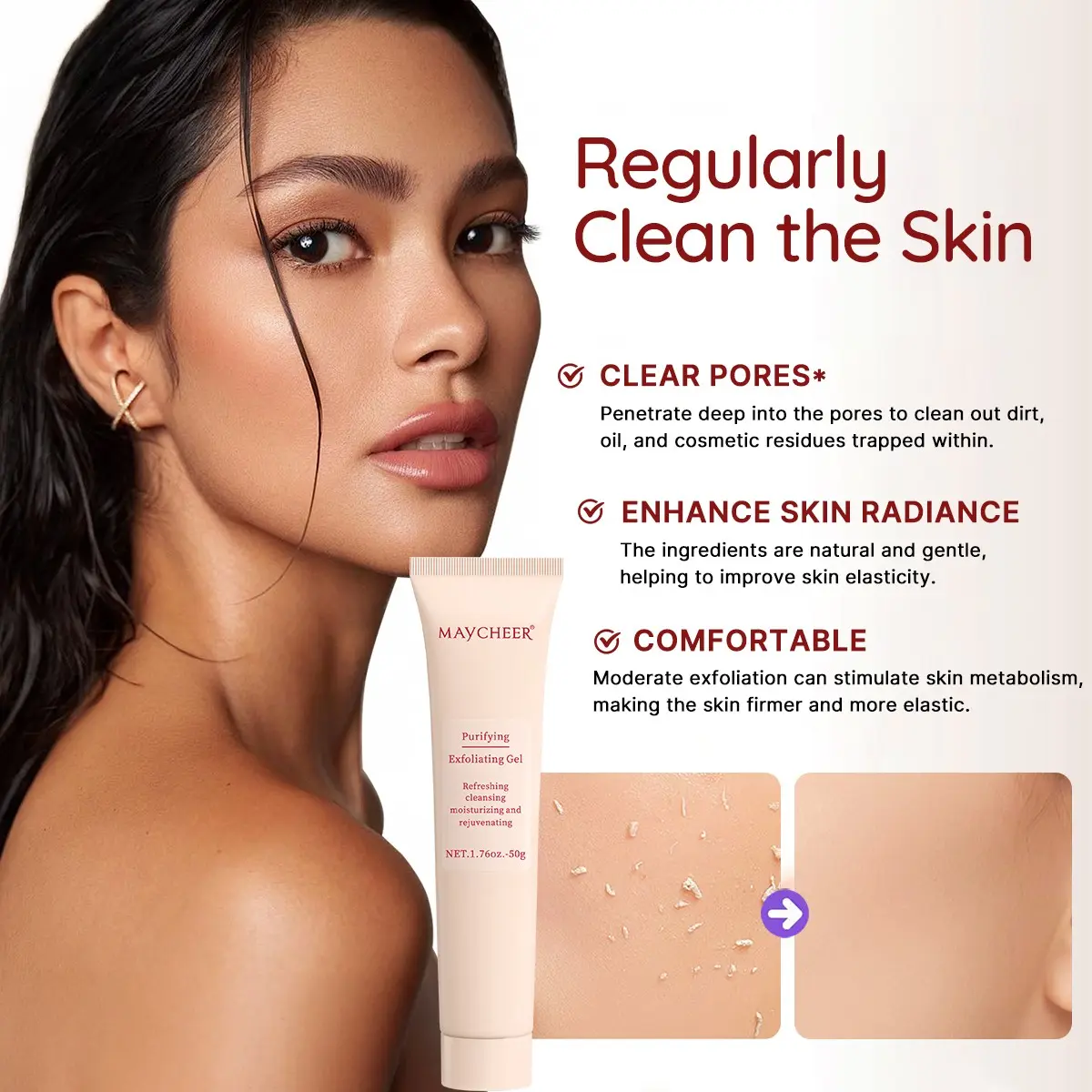 Gentle Facial Exfoliating Gel, Moisturizing Deep Cleanse, Suitable for All Skin Types, 50ML Face Wash, Body Exfoliant Product