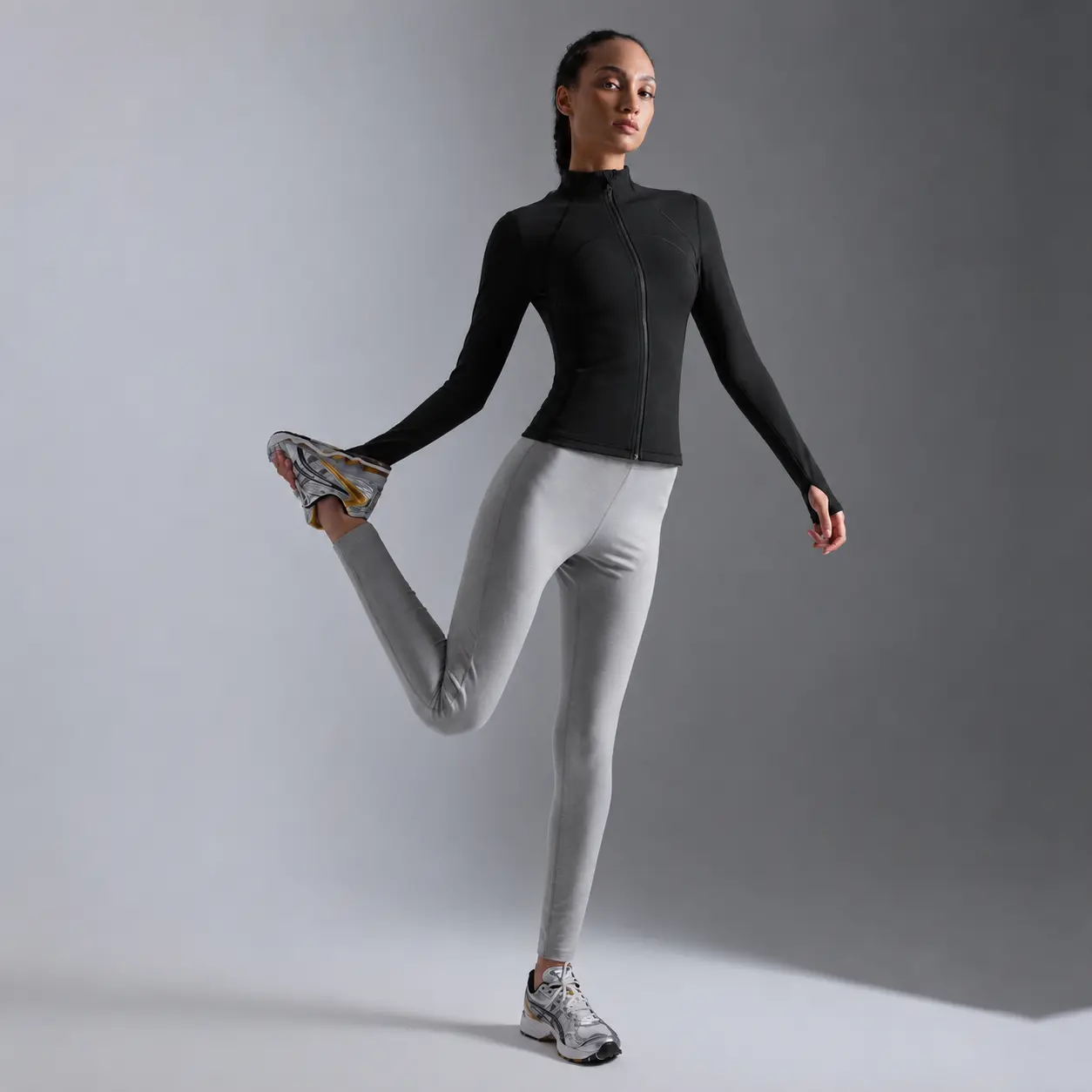 3 pieces Women's Stand Collar Zip Front Jacket, Thumb Hole Design, Comfortable Sweat Wicking Breathable Training Long Sleeve Lightweight Sports Jacket for Gym & Outdoor Cycling,  Sports Outerwear, Sporty Breathable Outerwear# quick dry fitness top