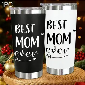 Cute Heartwarming 'Best Mom Ever' Design 20oz Stainless Steel Cup, Stainless Steel Flask, Insulated Cup, Tumbler, Thermos Cup with Lid, Reusable Drinking Cup for Iced Coffee, Beer, Cold Drinks, Perfect Gift for Coffee Lovers, Insulated Travel Cup