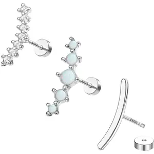 16G Pillar Cartilage Women's Earrings 18K White Gold Low Sensitivity Flat Back Opal CZ Earrings for Cartilage Conch Spiral Perforated Jewelry