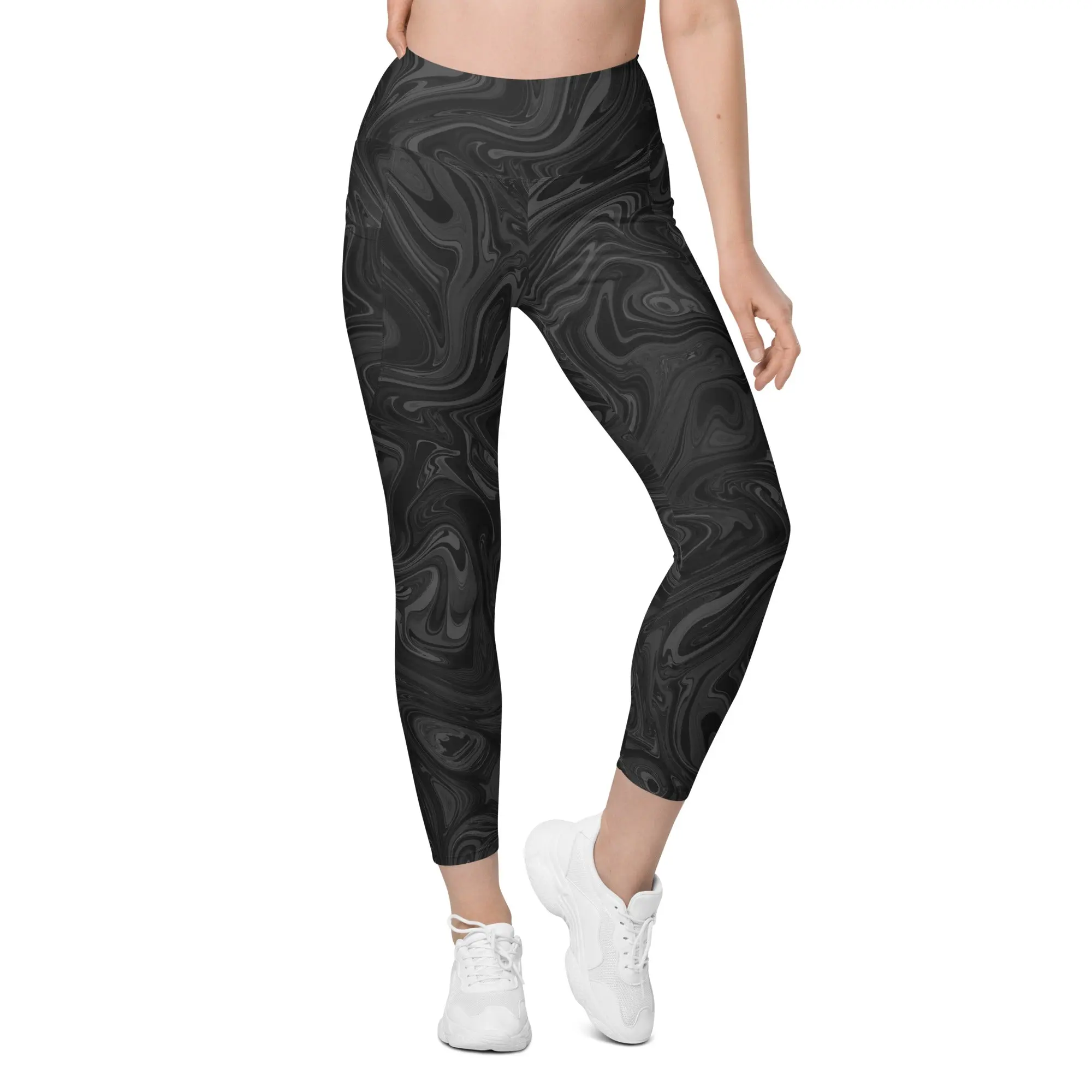 Marble Leggings with Pockets - Onyx