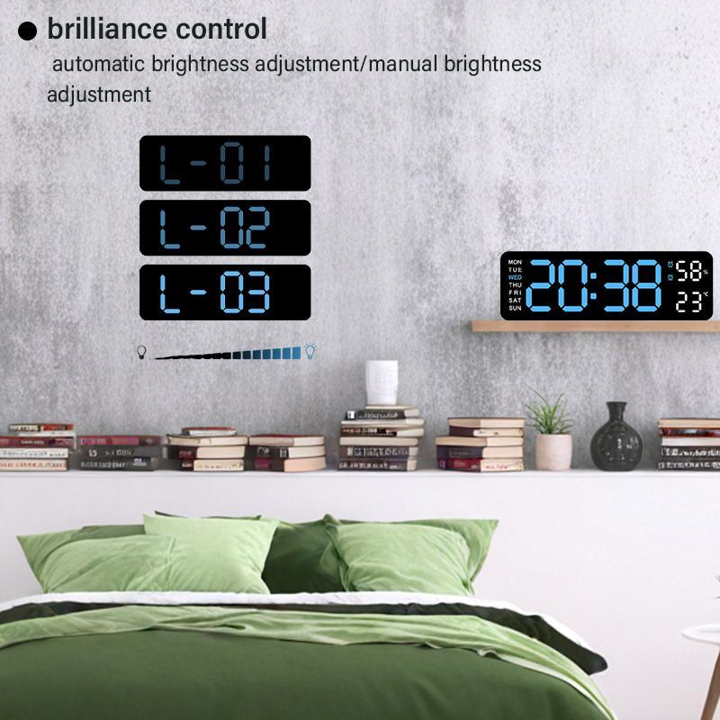 LED Digital Wall Clock Decorative, 10" Digital Alarm Clocks for Bedrooms, Digital Clock Large Display with Temperature/Countdown/Auto Dimmer/Snooze - 12/24H, Modern Wall Clock DigitalLight Set Light Set Blue(White) Decoration Items Home Goods