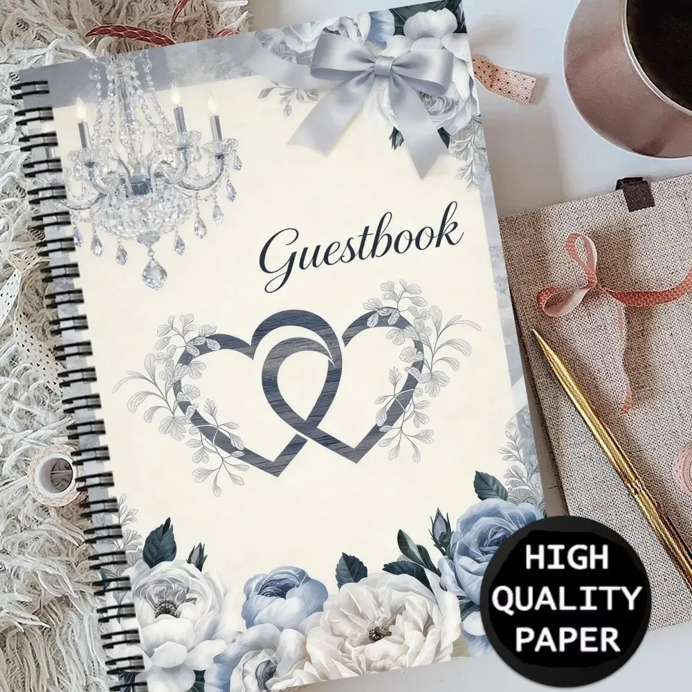 1 piece, 8.3x5.5 inches, elegant wedding guestbook spiral coil notebook, for sign-ins, messages and keepsakes, suitable for weddings, bridal showers, anniversaries, and wedding receptions, wedding guestbook, wedding stationery, decorative stationery