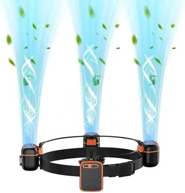 Portable Waist Fan with 3 Small Fans, 10x Strong Wind, Wide Cooling Area, 10000mAh Battery, 24H+ Working Time, Hands-Free Belt Design for Outdoor, Sports (Black Orange)