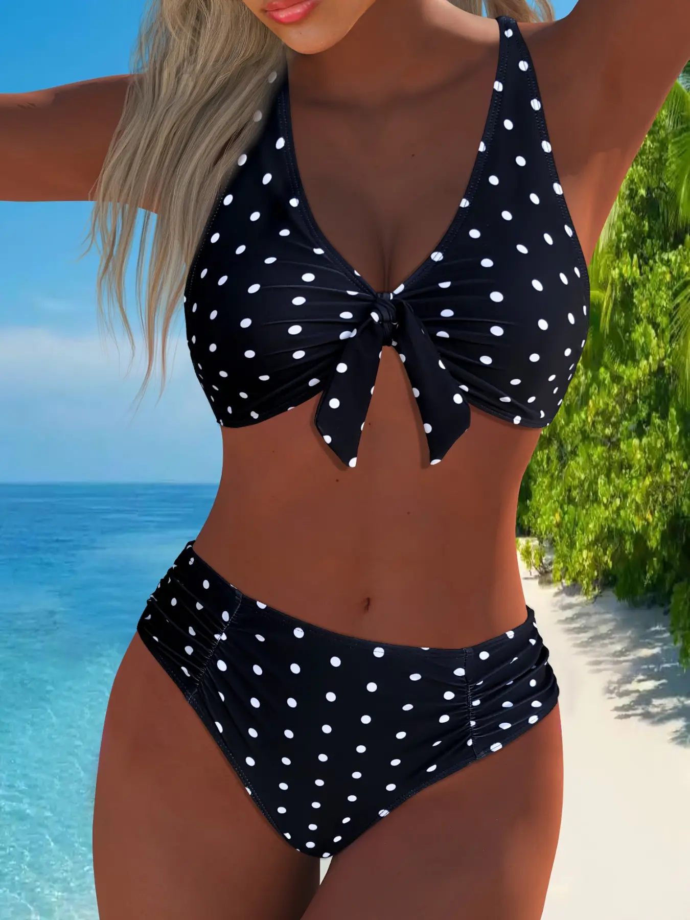 Women's Polka Dot Bikini Set, Lace-Up Wireless Swimwear, All-Season Beachwear, Bathing Suit Bikini, Sexy Two-Piece Swimsuit, High Waist Swimsuit, Bikini High Waisted, Perfect for Summer, Bikini Swimsuit Outfit