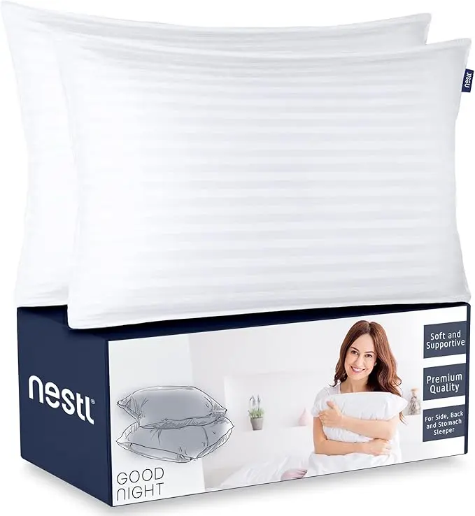 NESTL Bamboo Rayon Adjustable Supportive Standard Pillows - Durable Memory Foam Cushioning, Cooling Bedding Neck Support, Dual-Sided Cover, Machine Washable, New-Foam Scent, Down Alternative, Ergonomic Hotel-Quality Sleep Option