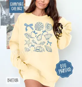 Coastal Seashells Comfort Colors Sweatshirt, Cute Summer Sweater, Girly Beach Crewneck