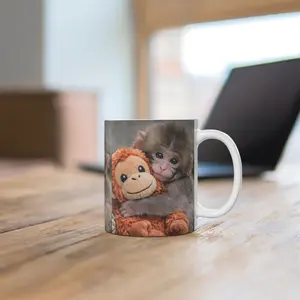 Punch Monkey Support Coffee Ceramic Mug, Funny Monkey Graphic, Motivational Coffee Cup