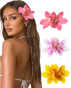 3 count Hawaiian Flower Hair Clips for Women - Artificial Tropical Flower Hair Pin Orchid Beach Party Wedding