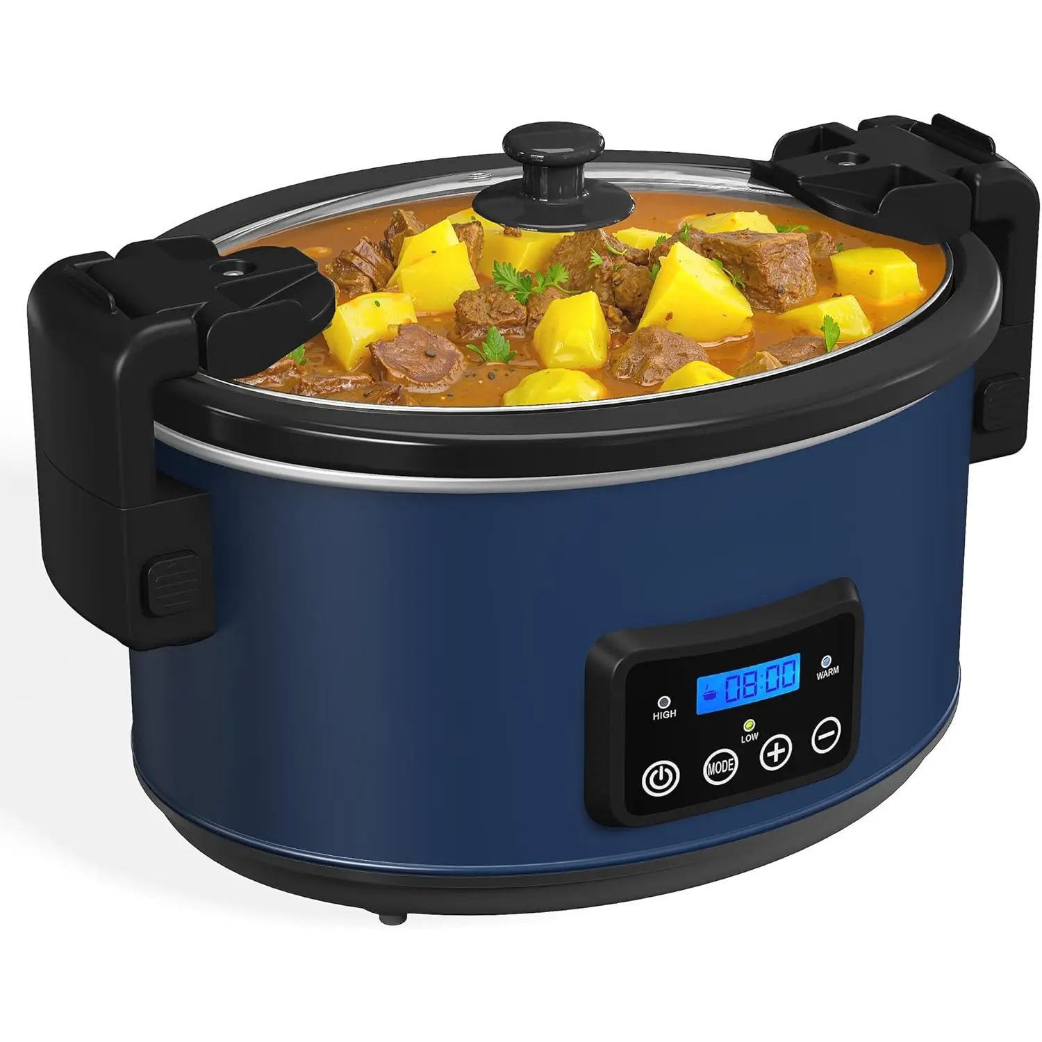 8.5 Quart Programmable Slow Cooker: Multi-Cooker  Warmer with Locking Lid & Digital Timer, Adjustable Tempature Control, Dishwasher Safe,  for Families and Gatherings, Blue