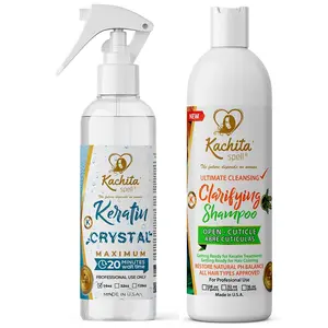 Kachita Spell Crystal Keratin Combo With Clarify Cleansing Shampoo, Hydrate, Glossy, for Straight Smooth Frizz-Free Hair