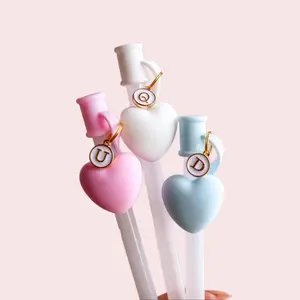 Heart Straw Topper with personalized charm Drinkware Reusable