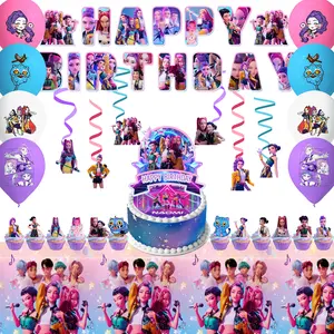 Birthday Balloons Party Decorations for kids, 33pcs Decoration Set - KPop Balloons Banner Tablecloth Cupcake Toppers Spiral Pendant etc Birthday Party Supplies for kids