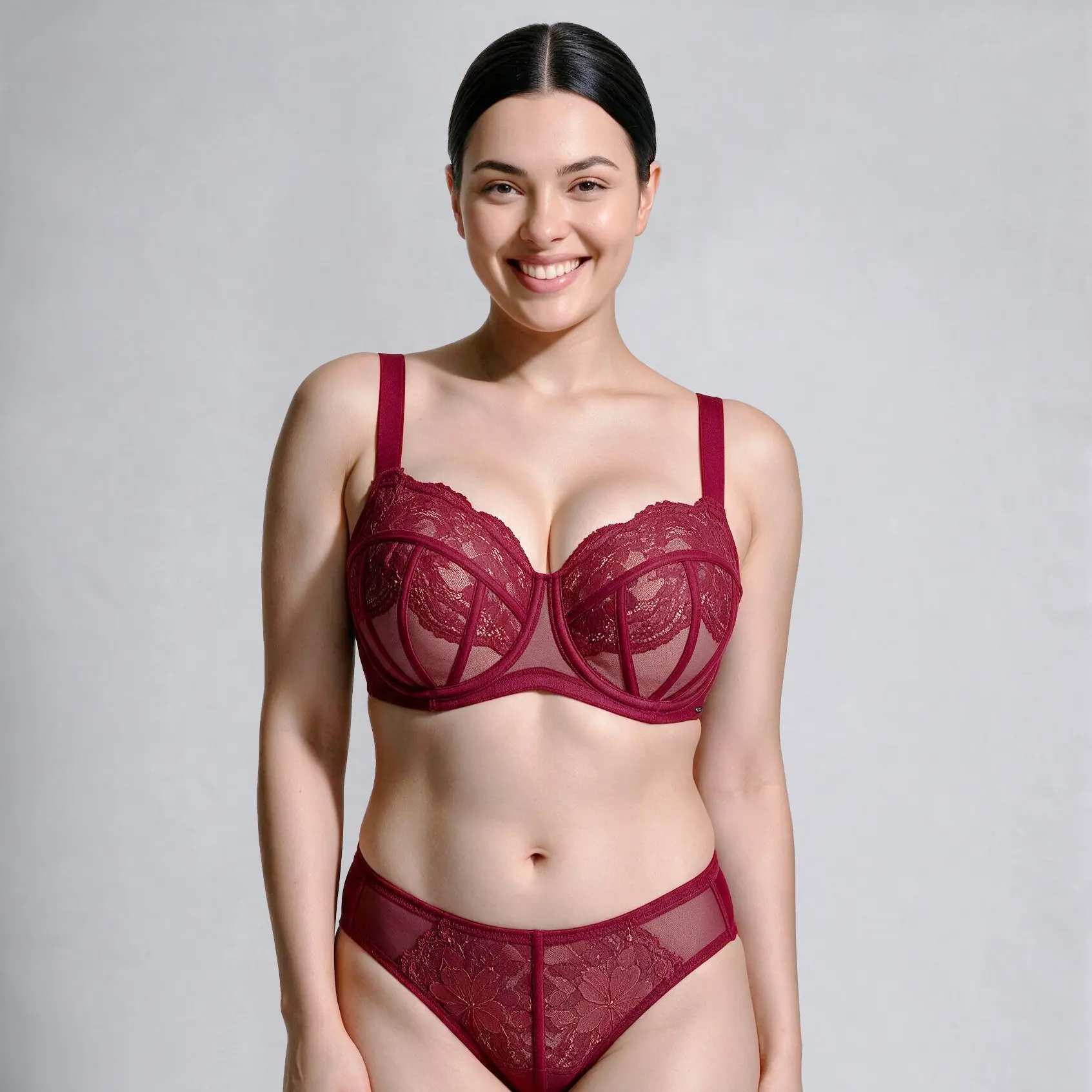 Lacsper Bound Blossom Minimizer Lace Bra Plus Size Underwire Comfort Floral Lace Supportive Non-Padded Unlined