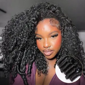 [3 In 1 Half Wig] OQ HAIR Burmese Curly Half Wig Seamless Flip Over Wear Go Glueless Wig Invisible Hairline Human Hair Wigs for Women Beginner Friendly Vacation Hair Wigs Match Natural Hair Perfectly Outdoorfun dealsforyoudays