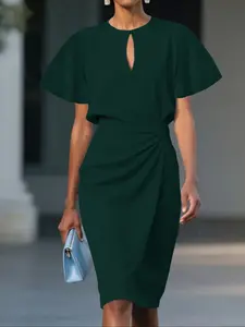 Women's Office Dress, Formal Wear, Casual Elegant Solid Color Short Sleeve Knee-Length, Waist Cinched Design, Elegant Chic Dress, Perfect for Daily Work or Party Events